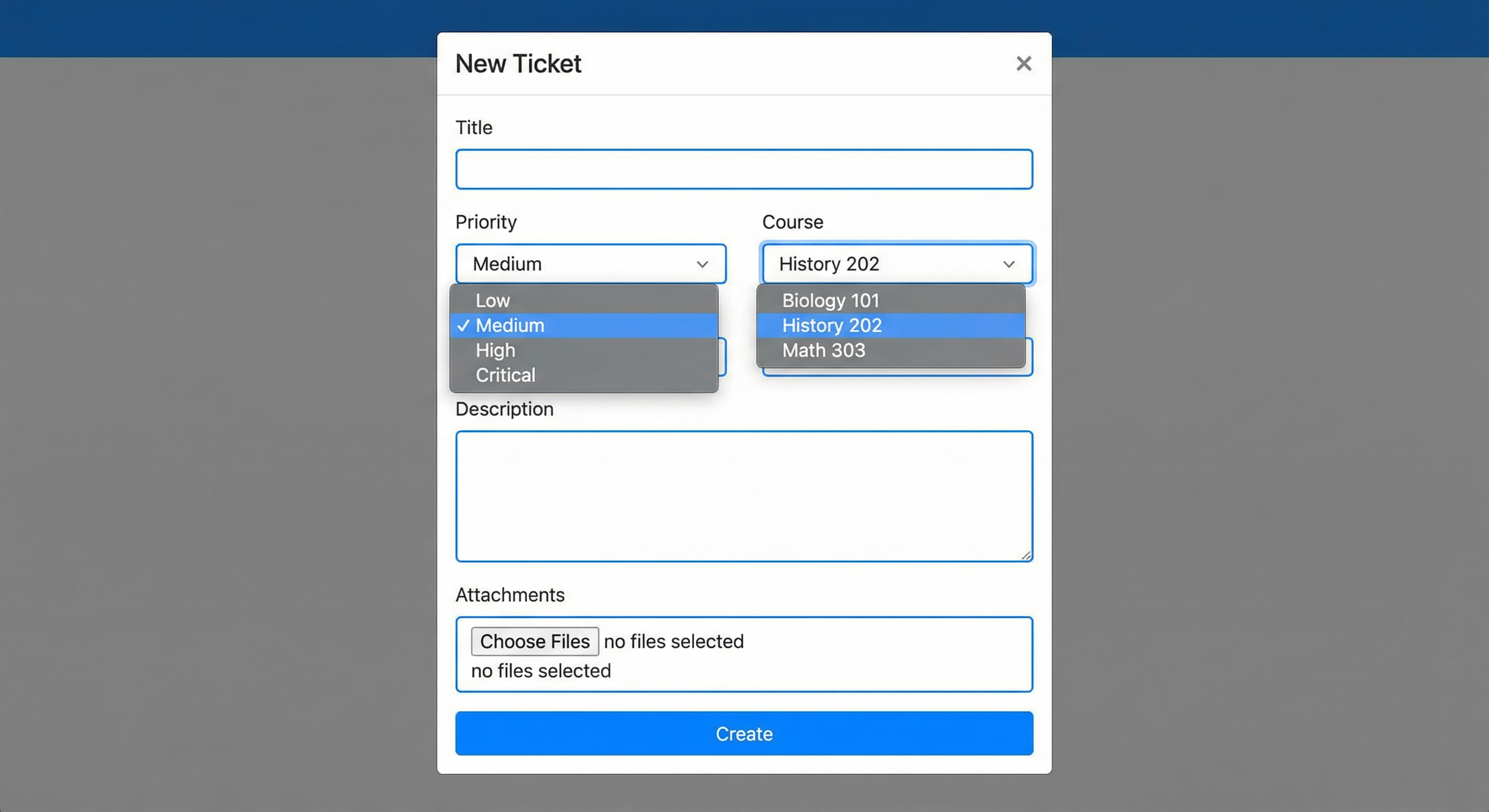 Passo 4 - Formulário de novo ticket